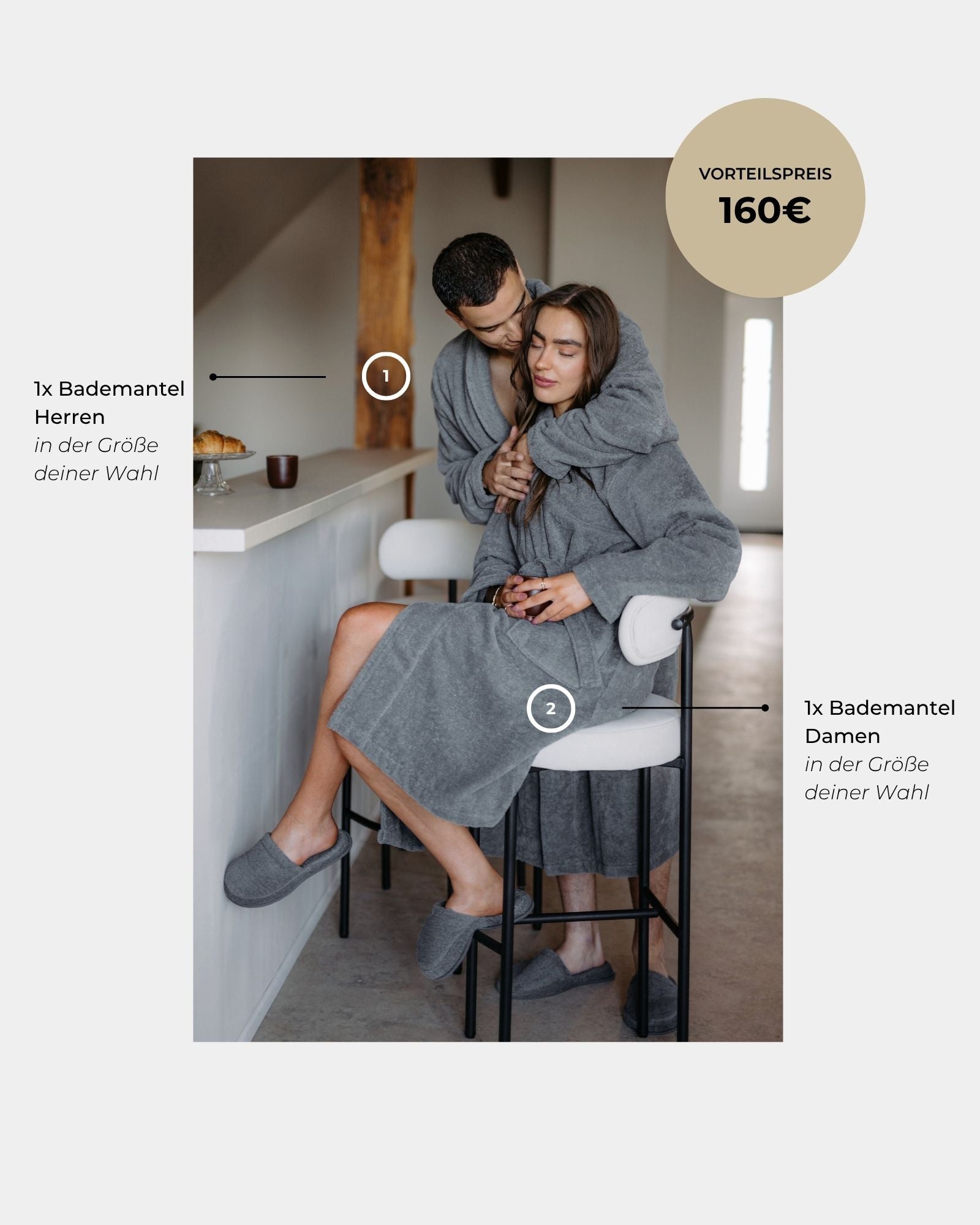 Bundle Couple Bademantel Damen Herren ELA Dunkelgrau