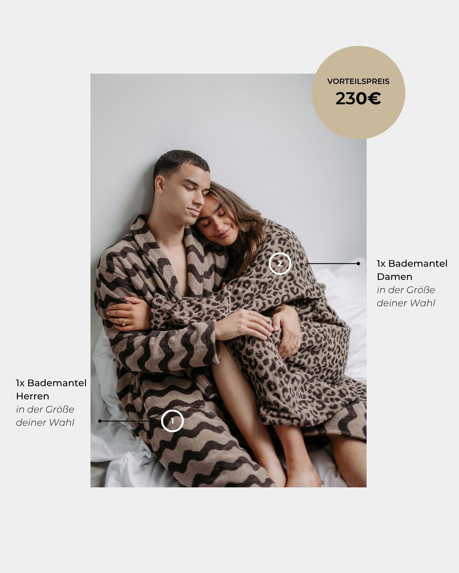 Bundle Pärchen Bademantel Damen Herren VIVA LEO Beige-Braun