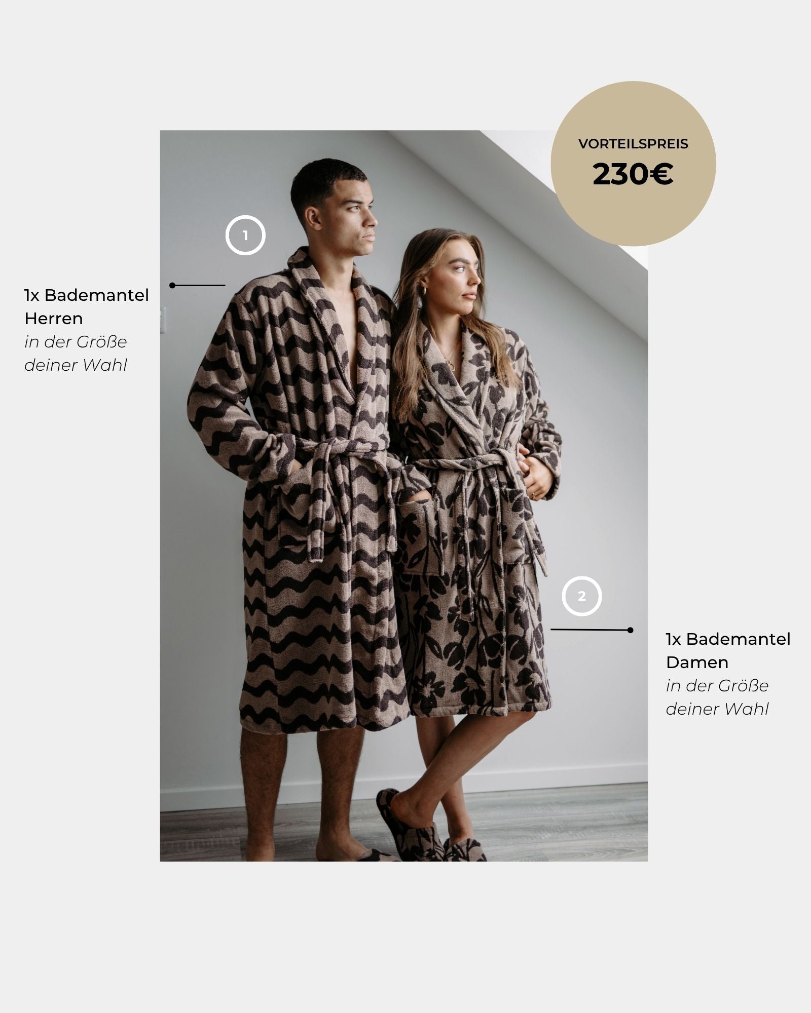 Bundle Pärchen Bademantel Damen Herren VIVA FLORA Beige-Braun